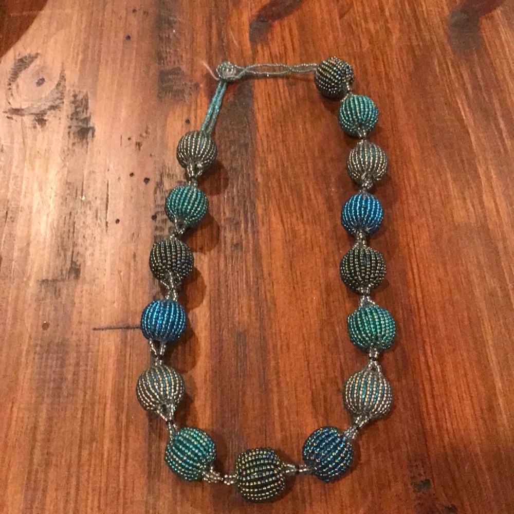 21” blue/green handmade beaded necklace